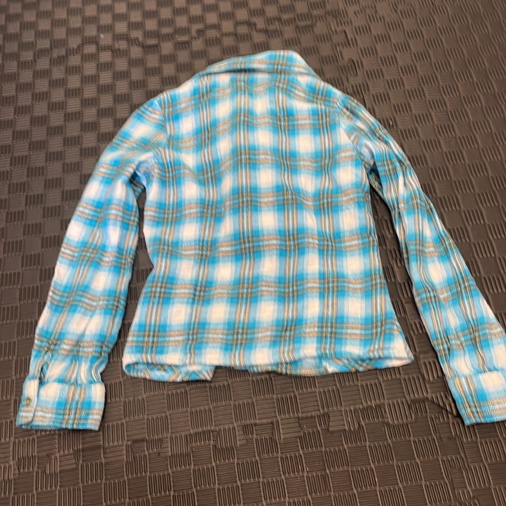 Pelle Pelle black jean skirt with blue & white flannel matching ruffled top sz 7 - Picture 12 of 13